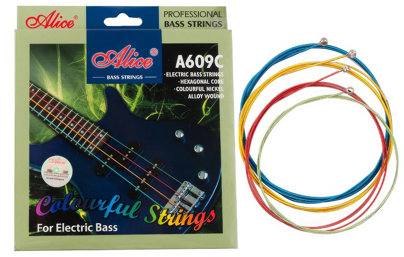 Full View Colourful Electric Bass Strings by Alice A609C